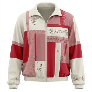 Koret cottagecore pink and white patchwork Bomber Jacket.
